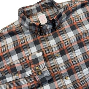 Brooks Brothers Madison Button Down Shirt Men's XL Plaid Flannel Brown Orange